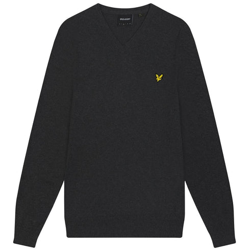 Lyle Scott Cotton Merino Charcoal Marl V Neck Jumper